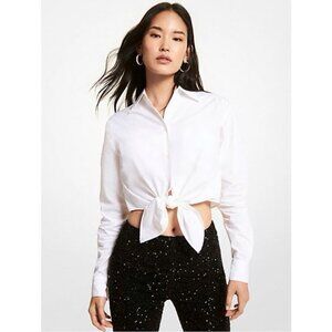 Aritzia Babaton Cropped Tie Front White Button Down Shirt